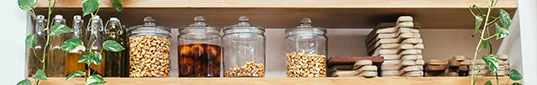 Row of dried goods in pantry